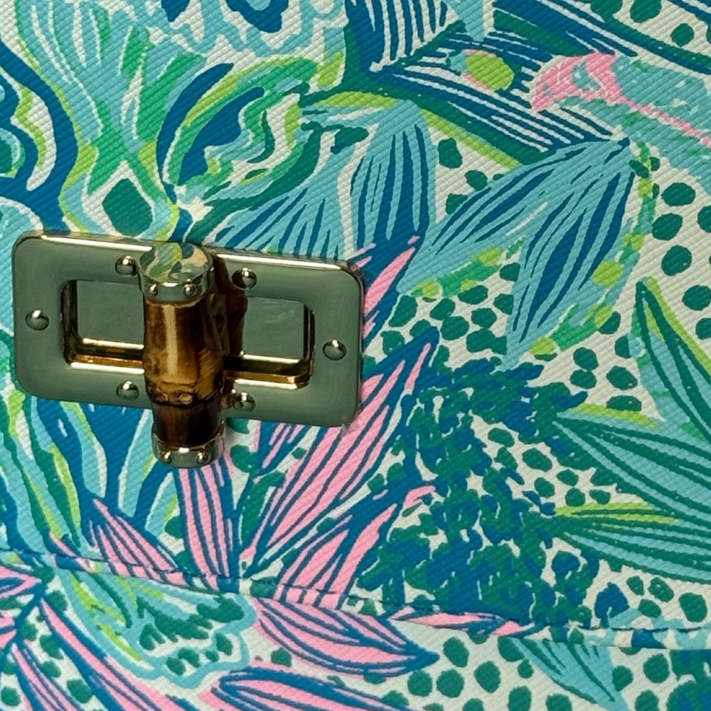 LILLY PULITZER Blue Mini Bag Bamboo Top Handle Botanical Green Holiday Sun - Picture 5 of 6